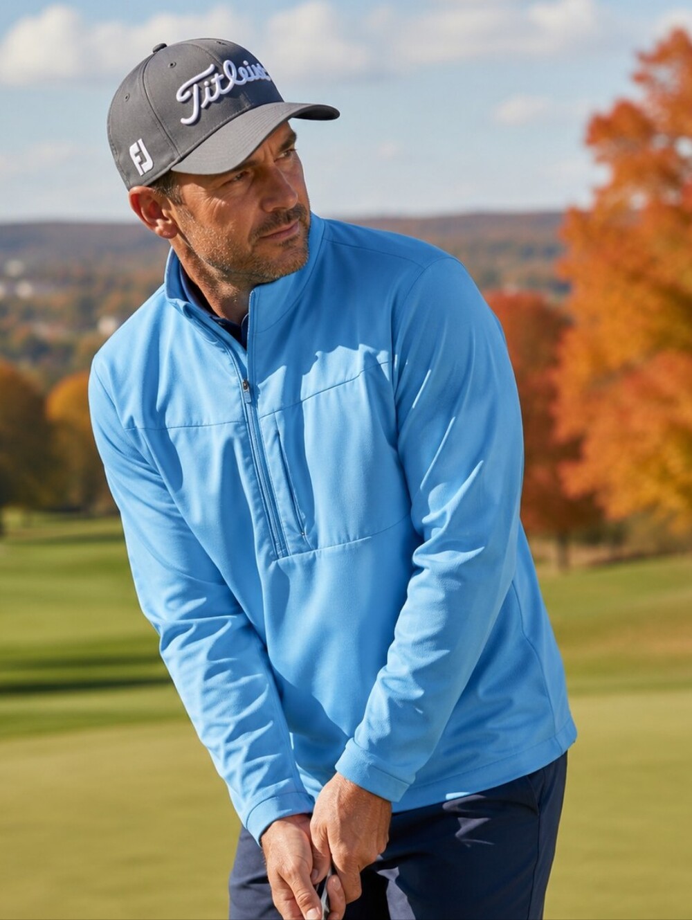 PGA Tour Mens Size Large Quarter Zip Pull Over Windbreaker Golf Jacket Blue